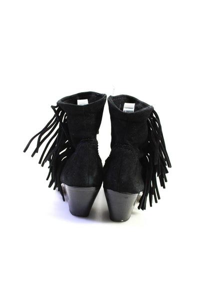 Sam Edelman Womens Suede Fringe Louie Ankle Boots Black Size 6.5 Medium