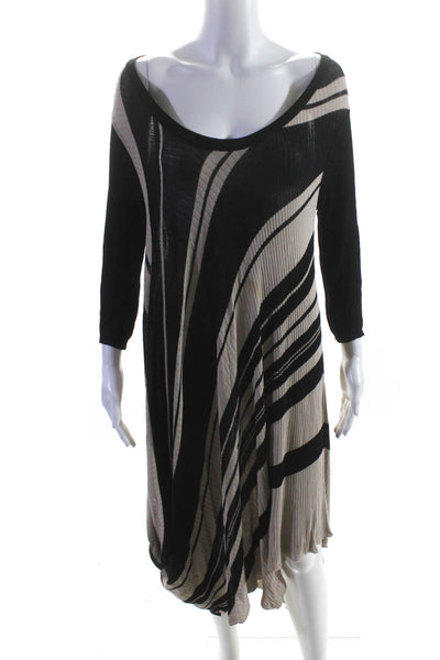 Fuzzi Womens Knit Striped Scoop Neck Long Sleeve A-Line Dress Black Size M