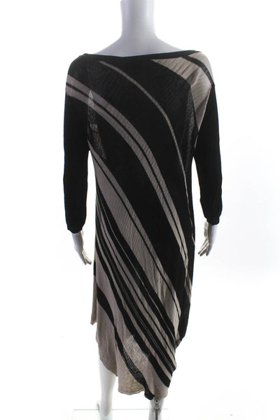 Fuzzi Womens Knit Striped Scoop Neck Long Sleeve A-Line Dress Black Size M