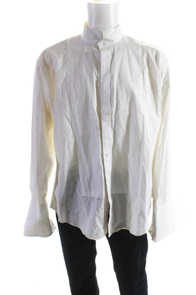 Bill Blass Mens Cotton Collared Button Up Long Sleeve Dress Shirt White Size 17