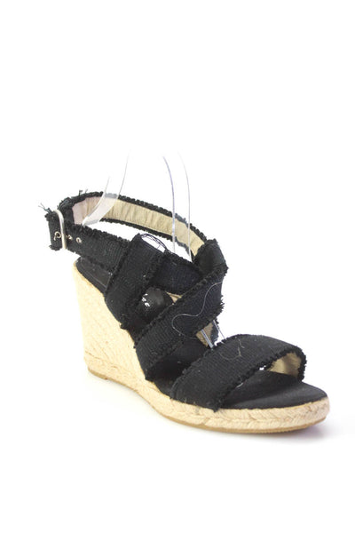 Bettye Muller Womens Canvas Strappy Buckle Up Wedges Sandals Black Size 40 10