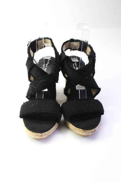 Bettye Muller Womens Canvas Strappy Buckle Up Wedges Sandals Black Size 40 10