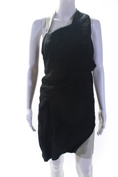 Helmut Lang Womens Linen Leather Trim Sleeveless Dress Black White Size 4