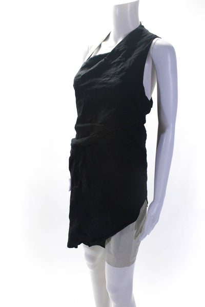 Helmut Lang Womens Linen Leather Trim Sleeveless Dress Black White Size 4