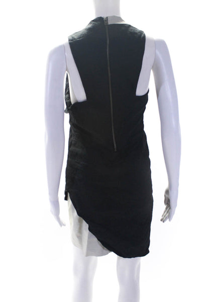 Helmut Lang Womens Linen Leather Trim Sleeveless Dress Black White Size 4