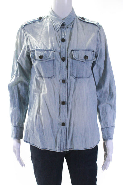 Current/Elliott Womens Sun Faded Chambray Button Down Shirt Blue Cotton Size 1