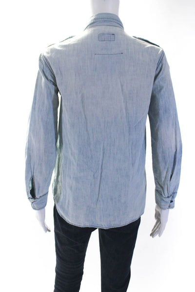 Current/Elliott Womens Sun Faded Chambray Button Down Shirt Blue Cotton Size 1