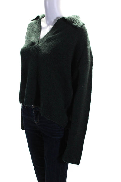 One Grey Day Womens Knit Collared V-Neck Sweater Top Pullover Green Size M