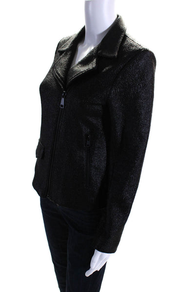 Drew Womens Textured Cotton Asymmetrical Zip Up Jacket Coat Black Size S