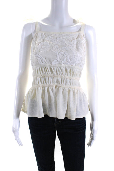 Current Air Womens Tie Strap Square Neck Babydoll Tank Top Blouse Ivory Large