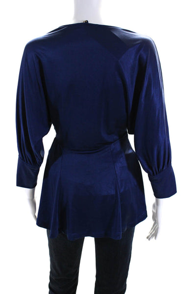 La Rok Womens Dolman Sleeve V Neck Stretch Tunic Blouse Navy Blue Size XS