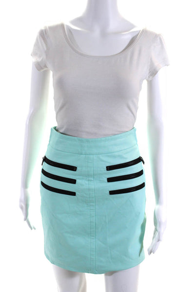 Kelly Wearstler Womens Faux Leather Zip Pocket Mini Skirt Mint Green Size 4