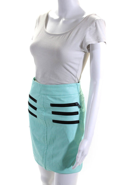 Kelly Wearstler Womens Faux Leather Zip Pocket Mini Skirt Mint Green Size 4