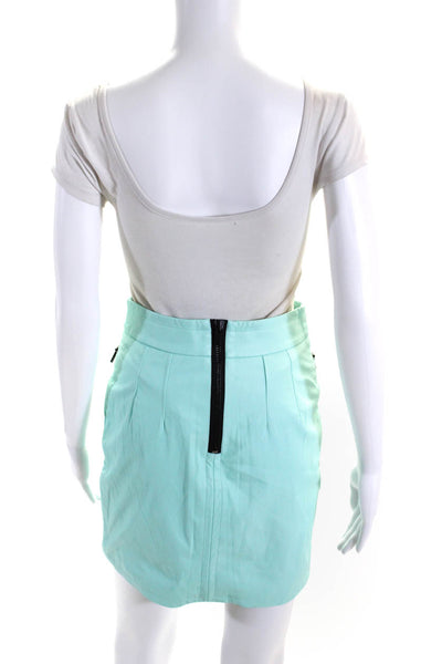 Kelly Wearstler Womens Faux Leather Zip Pocket Mini Skirt Mint Green Size 4