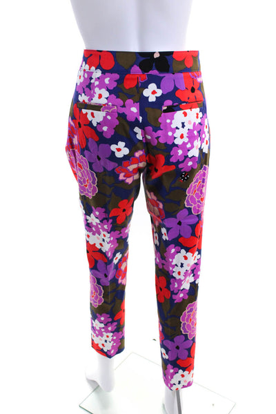 Trina Turk Womens Mid Rise Floral Slim Leg Pants Red Blue Purple Size 4