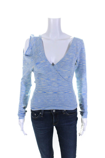 Atoir Womens Long Sleeve V Neck Knit Estella Crop Top Blue Gray Size 2