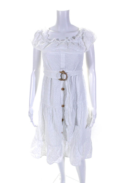 Zara Womens Button Front Of Shoulder Eyelet Shift Dress White Size Extra Small