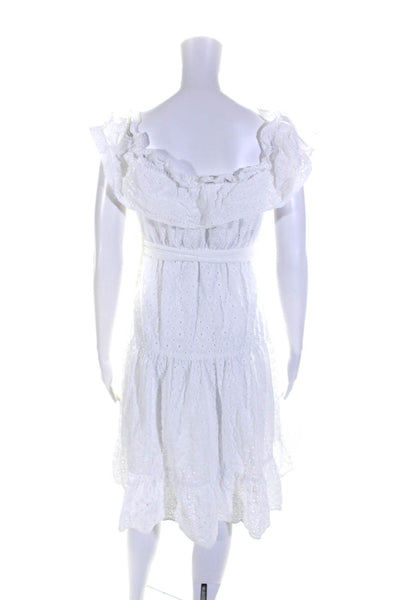 Zara Womens Button Front Of Shoulder Eyelet Shift Dress White Size Extra Small