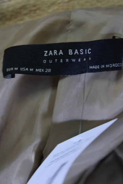 Zara Basic Womens Long Fleece One Button Peacoat Jacket Beige Size Medium