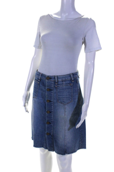 McGuire Womens Colombier Button Front Denim Midi Flare Skirt Blue Size 25