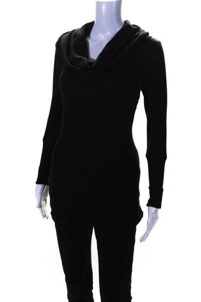 Splendid Womens Long Sleeve Thermal Knit Cowl Tunic Top Black Size Extra Small