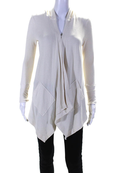 Splendid Womens Thermal Knit Hooded Waterfall Cardigan Sweater Ivory Size Small
