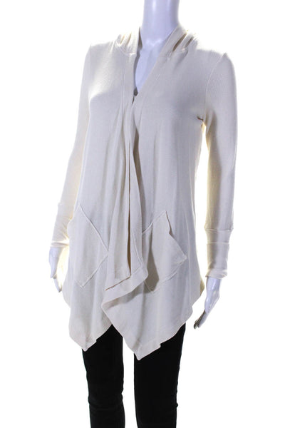 Splendid Womens Thermal Knit Hooded Waterfall Cardigan Sweater Ivory Size Small