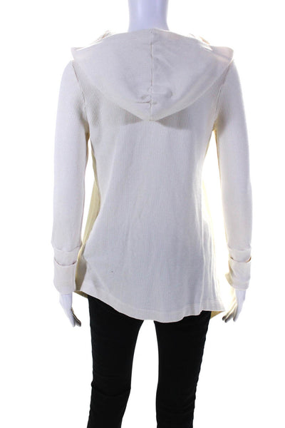 Splendid Womens Thermal Knit Hooded Waterfall Cardigan Sweater Ivory Size Small