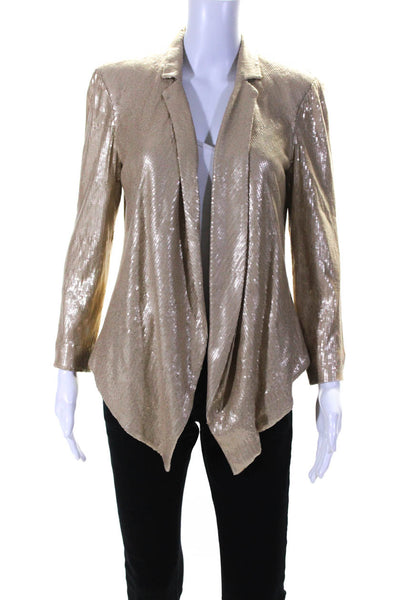 Ella Moss Womens Sequin Notched Collar Open Front Jacket Gold Size Small