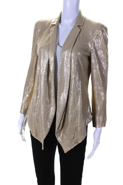 Ella Moss Womens Sequin Notched Collar Open Front Jacket Gold Size Small