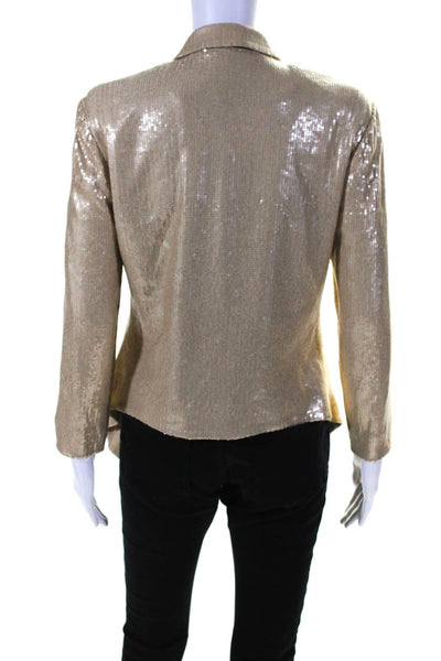 Ella Moss Womens Sequin Notched Collar Open Front Jacket Gold Size Small