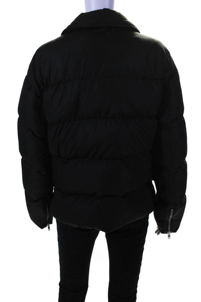 Polo Ralph Lauren Womens Duck Down Leather Trim Puffer Coat Black Size Large