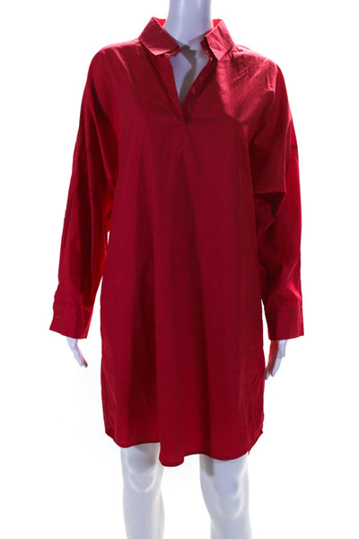 Caryn Lawn Womens Bright Red Cotton Applique Collar V-Neck Shirt Dress Size M