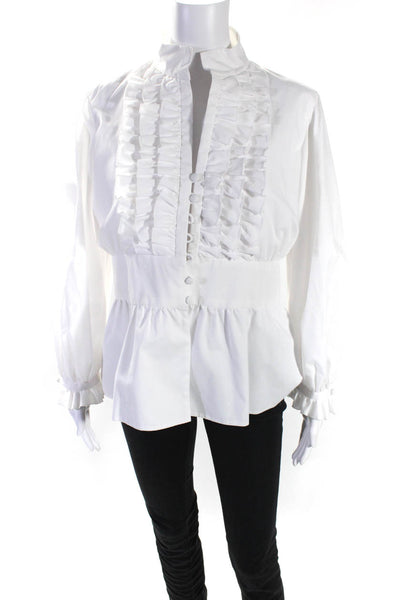 Pilar Rossi Women's Round Neck Ruffle Long Sleeve Peplum Blouse White Size M