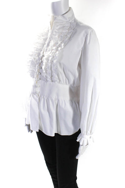 Pilar Rossi Women's Round Neck Ruffle Long Sleeve Peplum Blouse White Size M