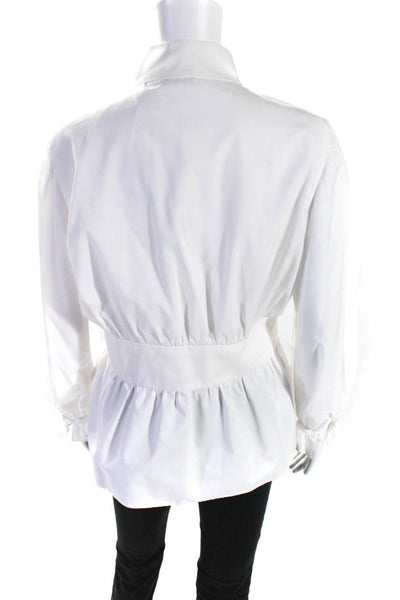 Pilar Rossi Women's Round Neck Ruffle Long Sleeve Peplum Blouse White Size M