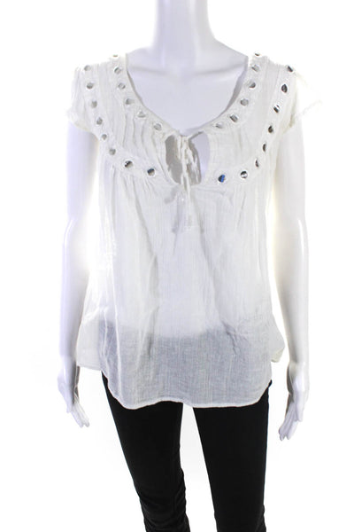Calypso Christiane Celle Womens Shirt Sleeve Scoop Keyhole Top White Size XS