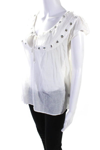 Calypso Christiane Celle Womens Shirt Sleeve Scoop Keyhole Top White Size XS