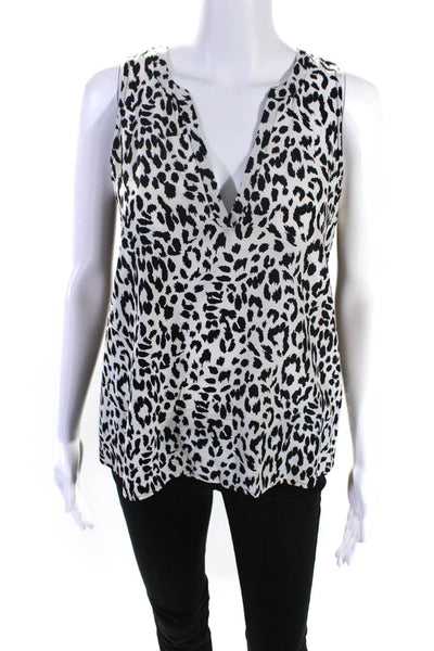 Joie Womens Silk Animal Print Patchwork V-Neck Pullover Blouse Top Black Size XS