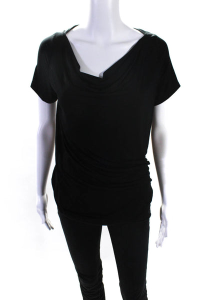 Byblos Womens Short Sleeve Pullover Cowl Neck Blouse Top Black Size S
