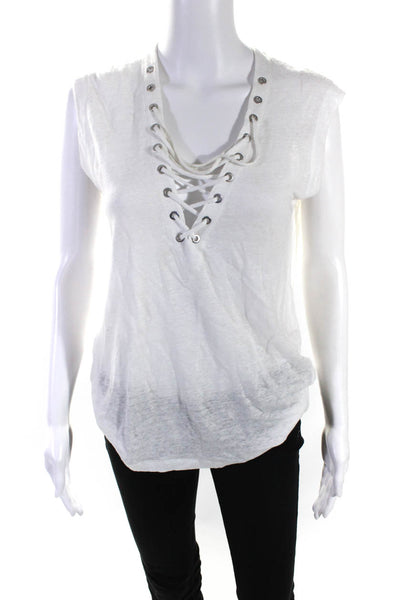 IRO Womens Linen Lace-Up V-Neck Sleeveless Pullover Blouse Top White Size XS
