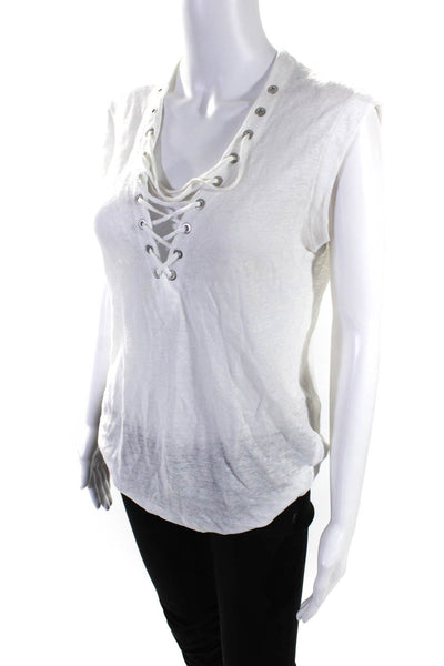 IRO Womens Linen Lace-Up V-Neck Sleeveless Pullover Blouse Top White Size XS