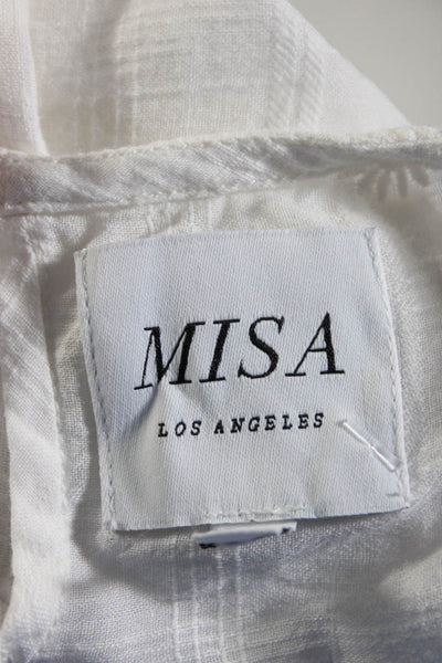 Misa Womens Cotton Floral Asymmetrical Hem Bell Sleeve Blouse White Size M