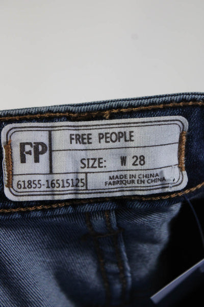 Free People Womens Cotton Medium Wash Fringed Hem Flare Jeans Blue Size EUR28