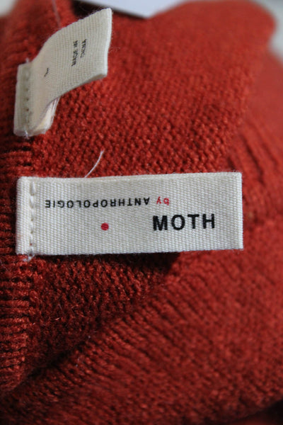 Moth Anthropologie Womens Knit Crew Neck Long Sleeve Pullover Sweater Red Size L