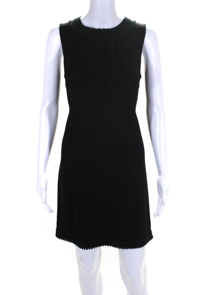Andrew Gn Womens Embroidered Trim Sleeveless Zippered Shift Dress Black Size 38