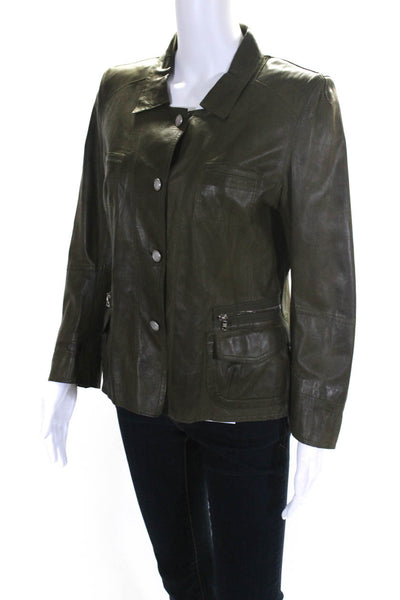 Sylvie Schimmel Womens Leather Slim Long Sleeved Buttoned Jacket Green Size 46