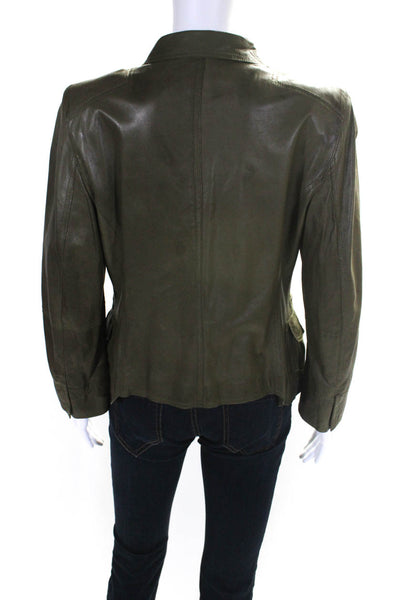 Sylvie Schimmel Womens Leather Slim Long Sleeved Buttoned Jacket Green Size 46
