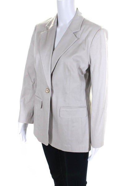 Bloomingdale's Womens Off White Cotton One Button Long Sleeve Blazer Size 10