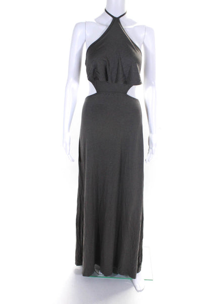 GO Couture Womens Sleeveless Cut Out A Line Maxi Dress Gray Size Medium